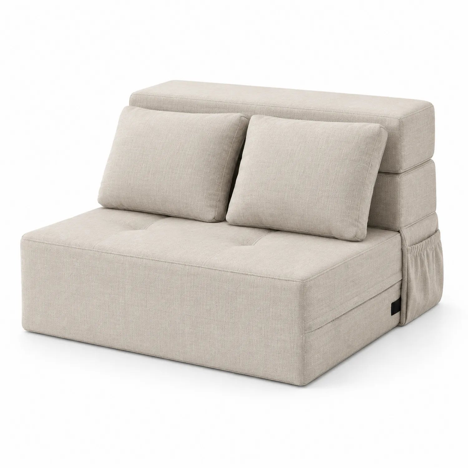 Divano letto pieghevole in tessuto poliestere beige con cuscini