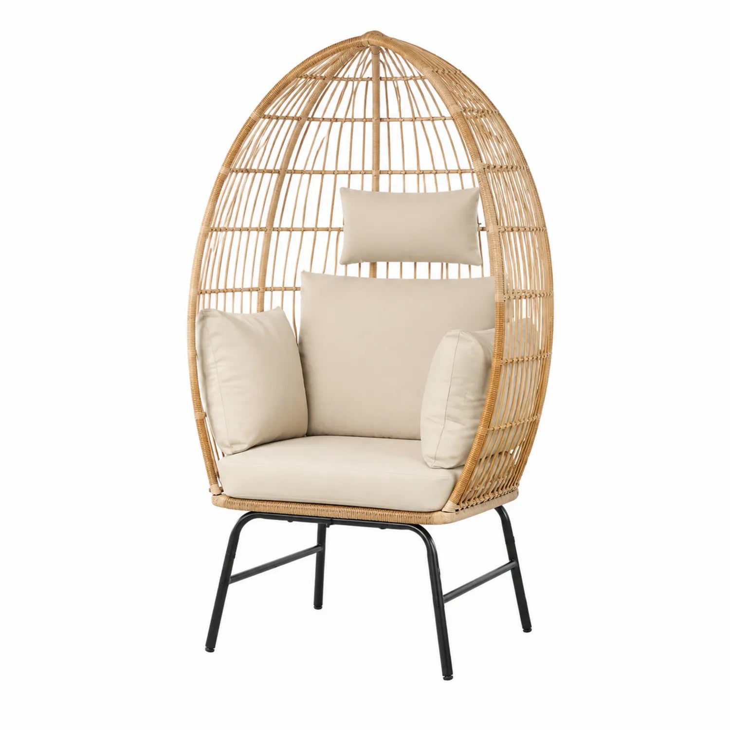Poltrona da Esterno in Rattan Sintetico con Cuscini Beige
