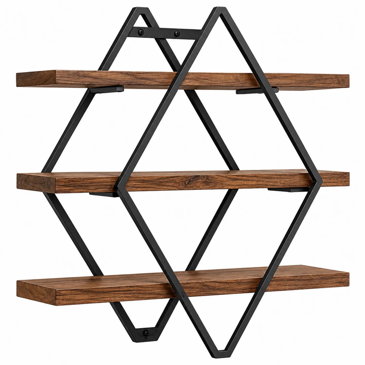 Mensola da Parete Geometrica in Legno e Metallo Nero