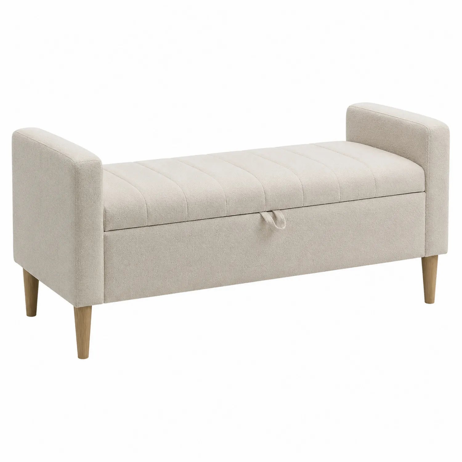 Panca contenitore in tessuto e legno beige 120x40x50 cm
