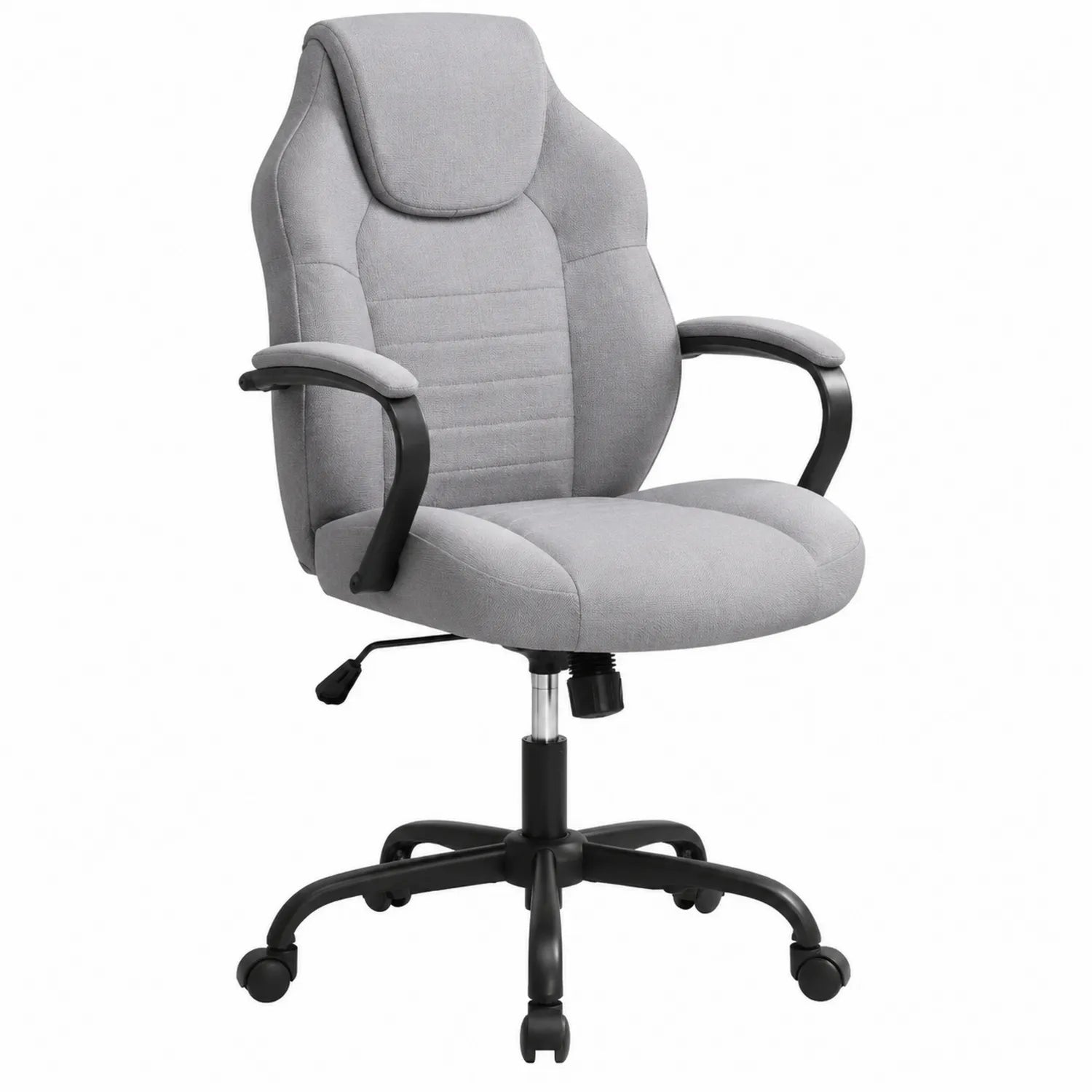 Sedia ergonomica regolabile in tessuto grigio con braccioli
