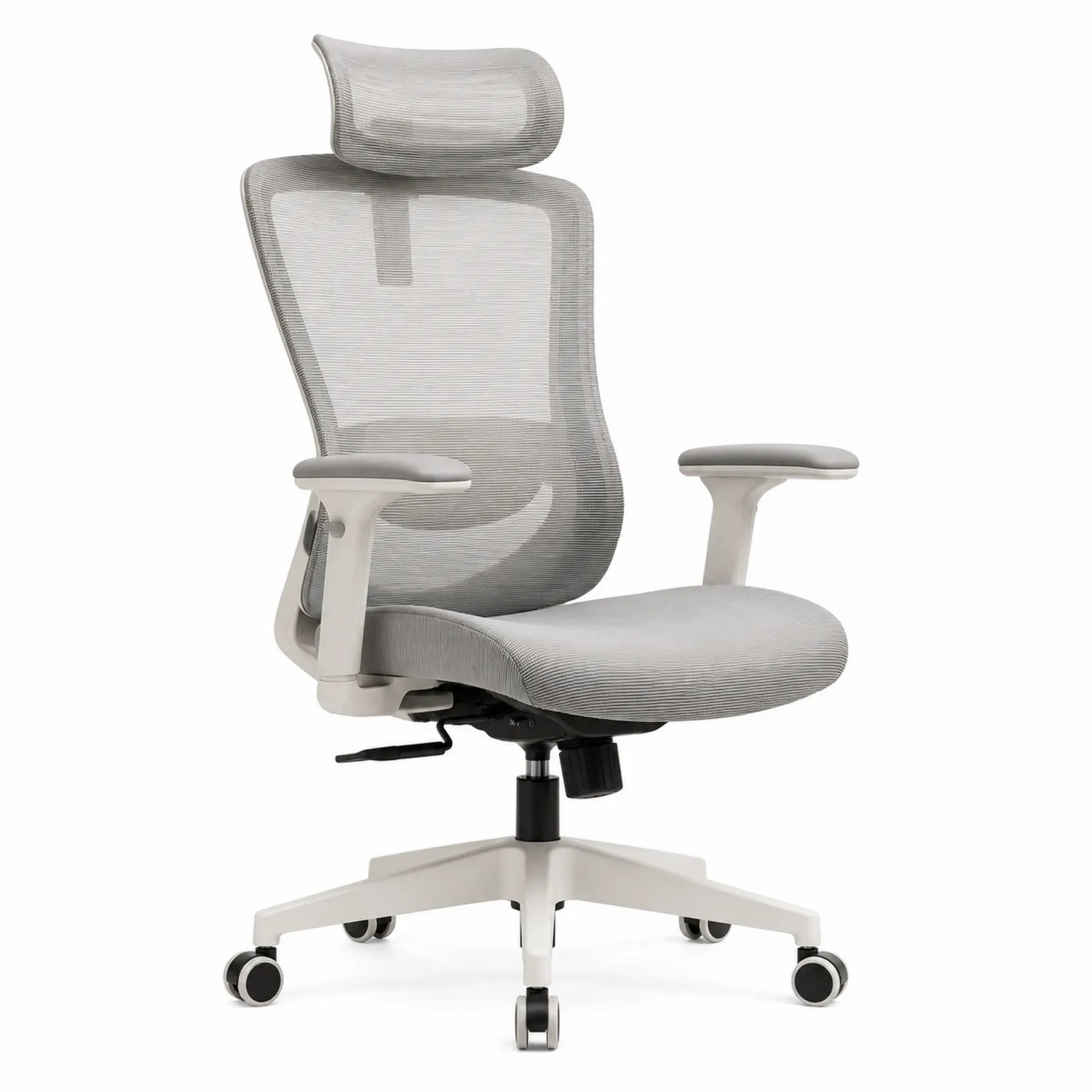 Sedia ergonomica da ufficio in mesh con braccioli e poggiatesta grigio