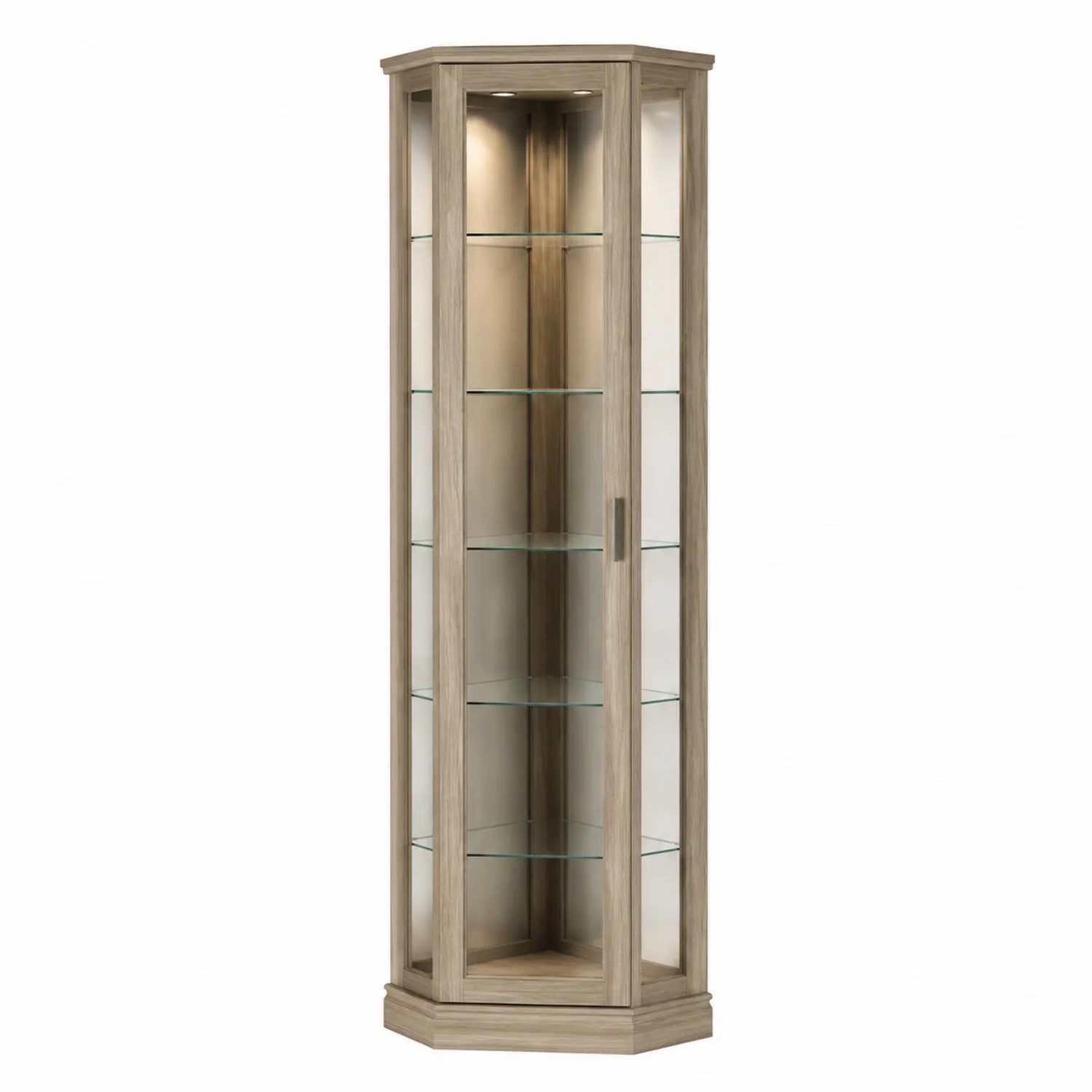Vetrina angolare in legno e vetro con illuminazione integrata, 180x60x40 cm