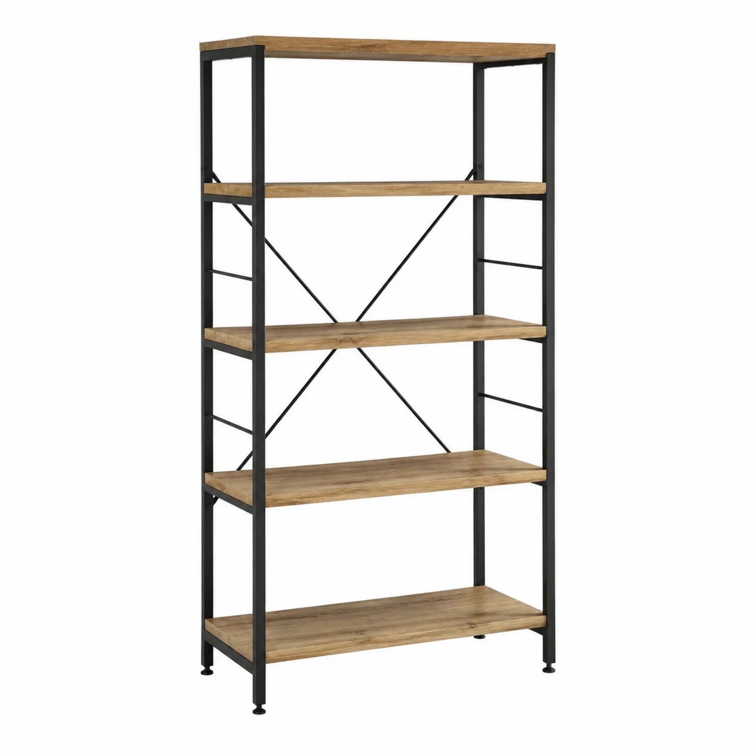 Scaffale libreria in legno e metallo nero 5 ripiani