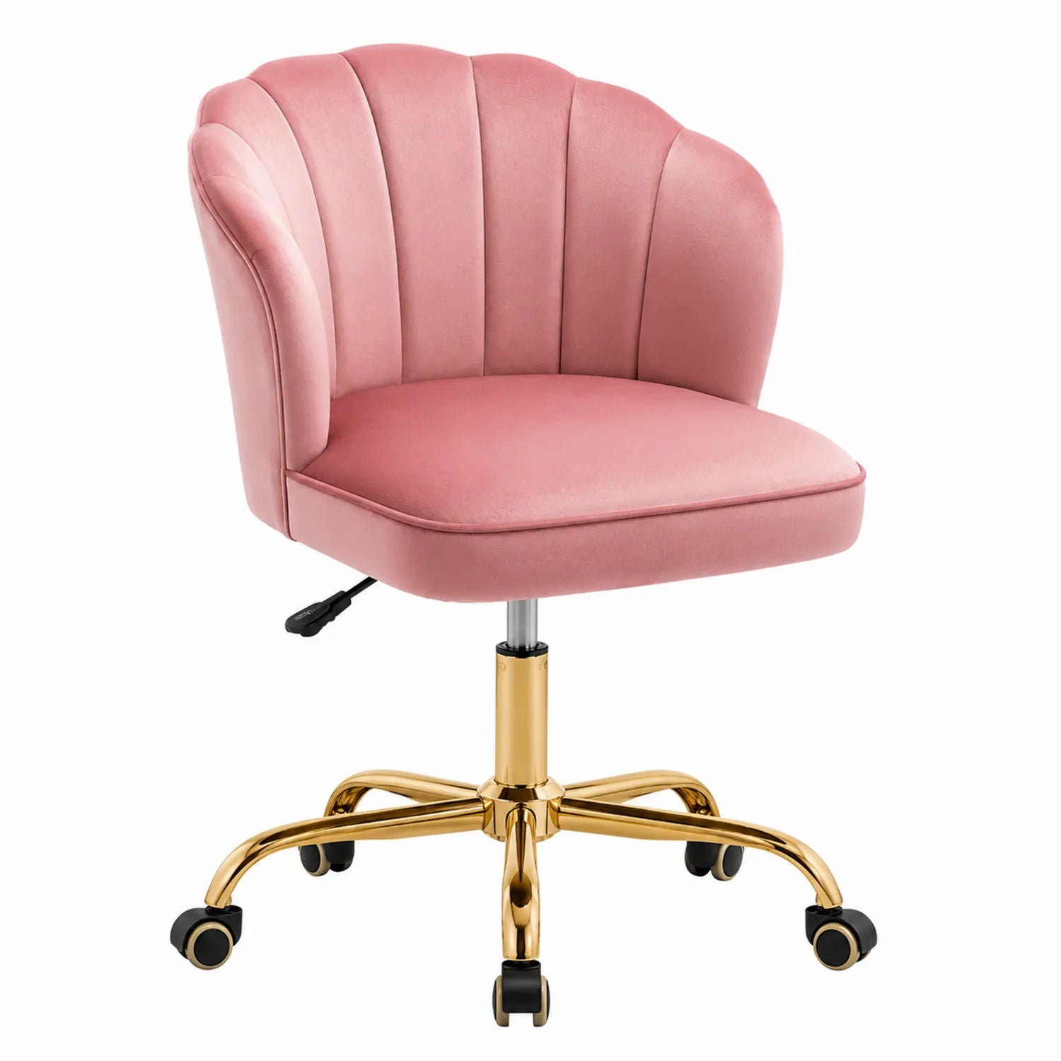 Poltrona girevole in velluto rosa con base in metallo dorato