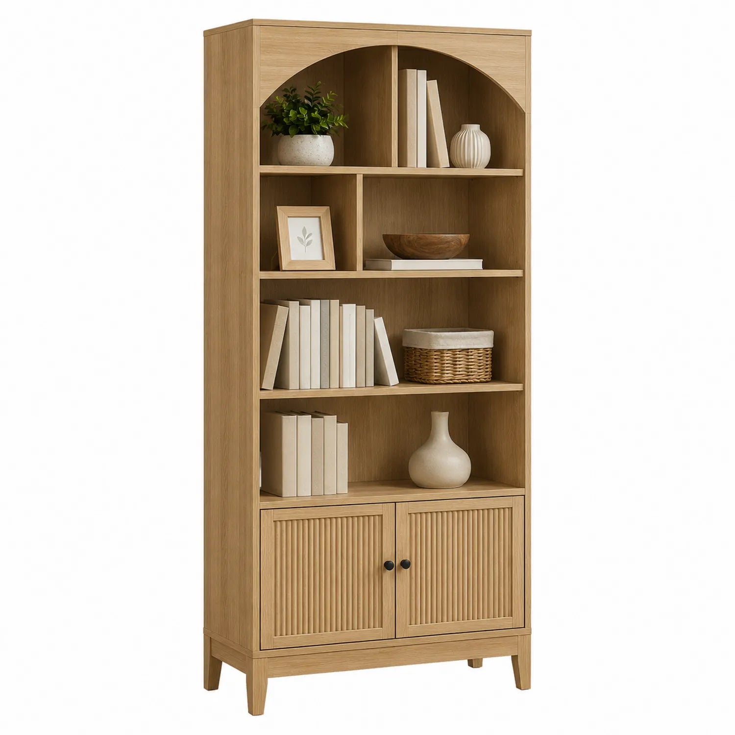 Libreria in legno MDF con ripiani e ante 180x80x35 cm